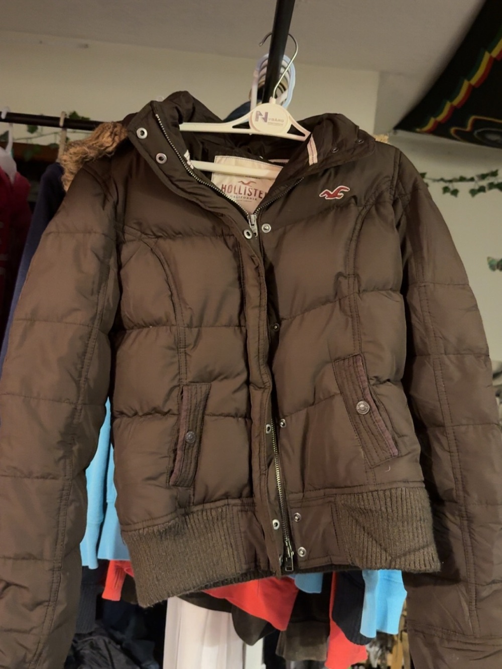 Hollister Brown Quilted Womens Puffer Jacket with Hood